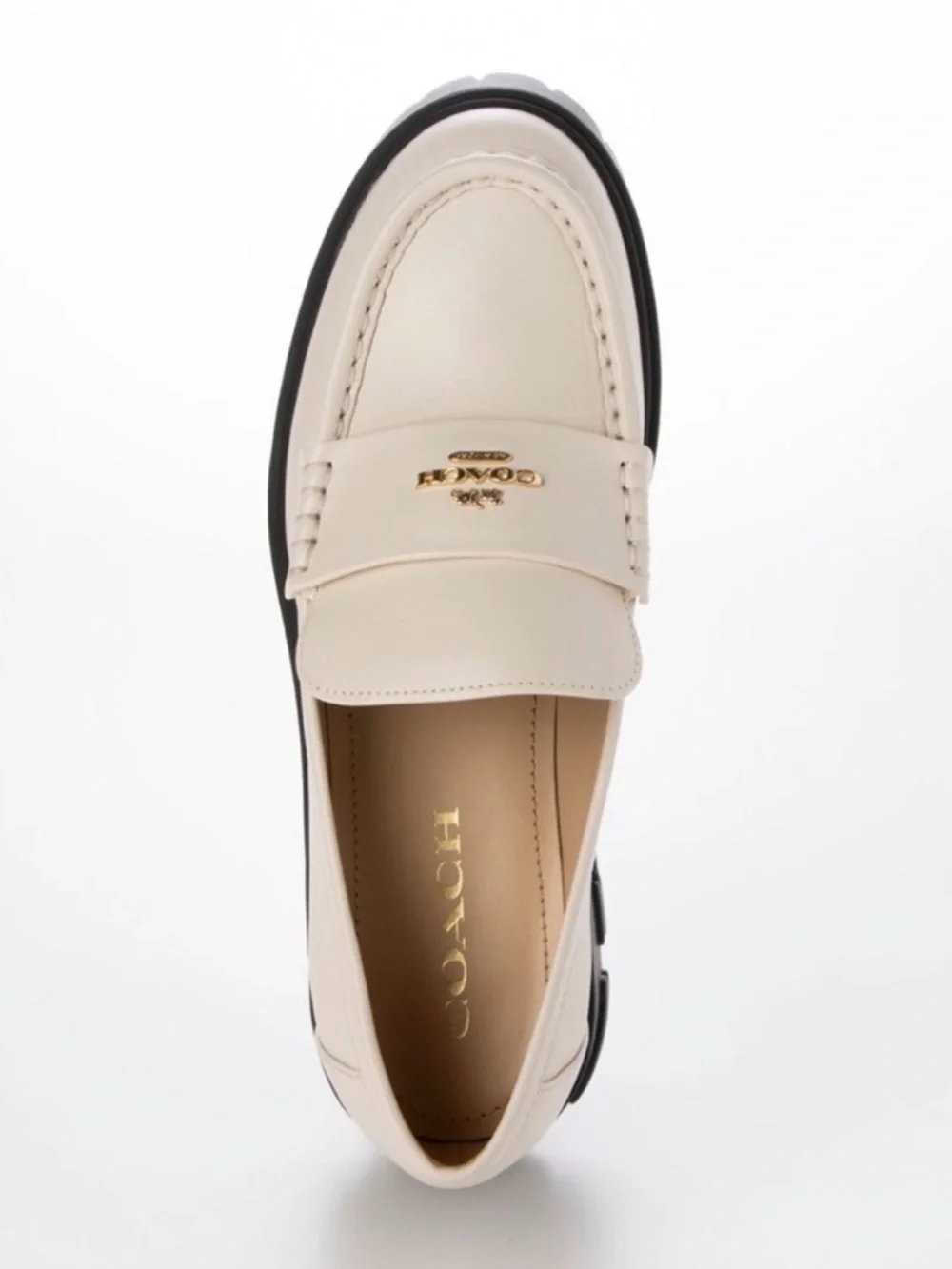 Coach Ruthie Leather Cream Platform Loafers with Black Lug Sole - Picture 2 of 6